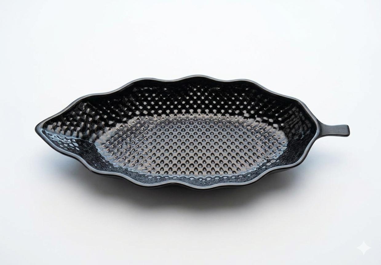 Black Textured Base Sand Candle Tray with Scalloped Edges