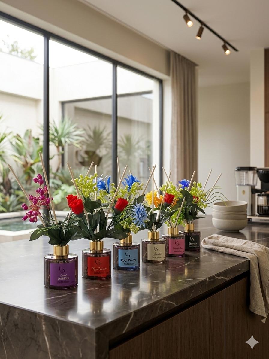 Luxury Floral Reed Diffuser Set – Long-Lasting Home Fragrance with Decorative Flowers 100Ml