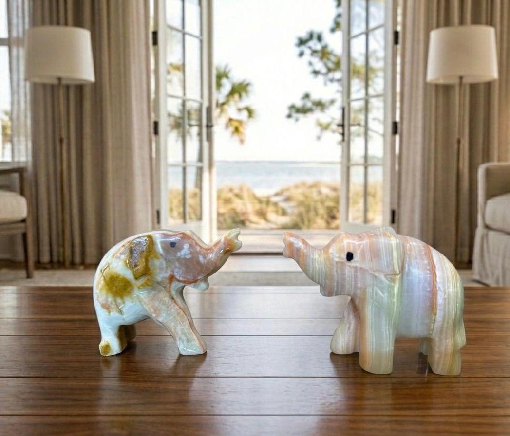Luxury Onyx Marble Animal Figurines (Set of 2) – Handcrafted Home Decor