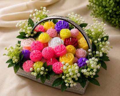 12x12 inch Luxury Soy Wax Floral Candle Basket | Handmade Flower Candle