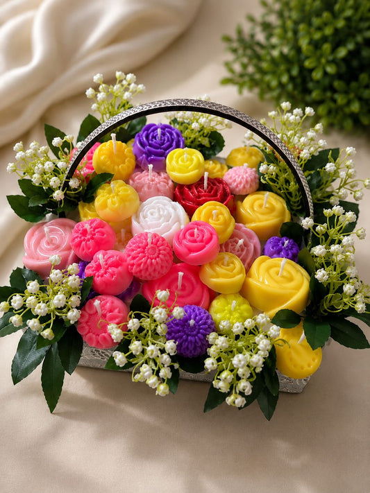 12x12 inch Luxury Soy Wax Floral Candle Basket | Handmade Flower Candle