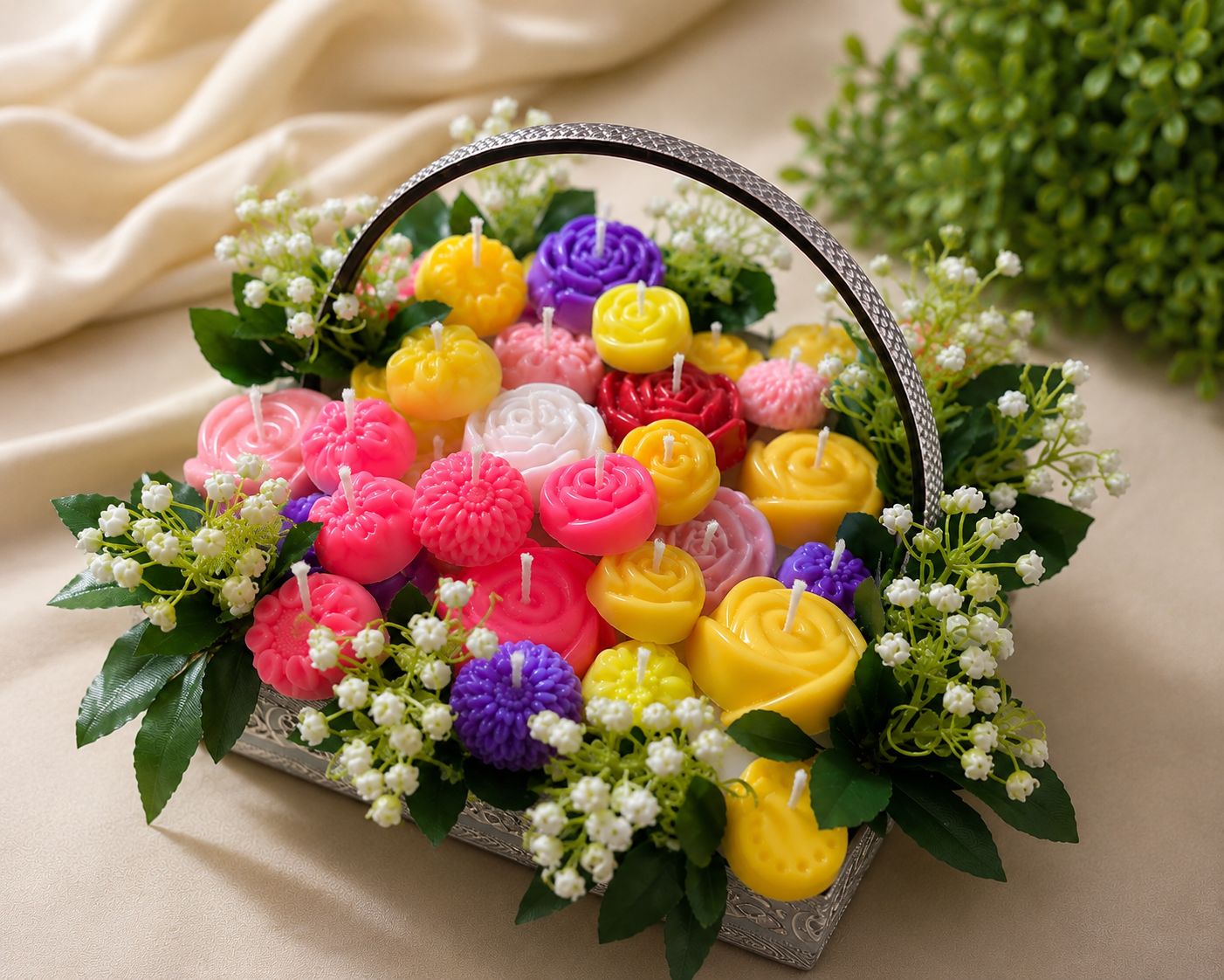 12x12 inch Luxury Soy Wax Floral Candle Basket | Handmade Flower Candle