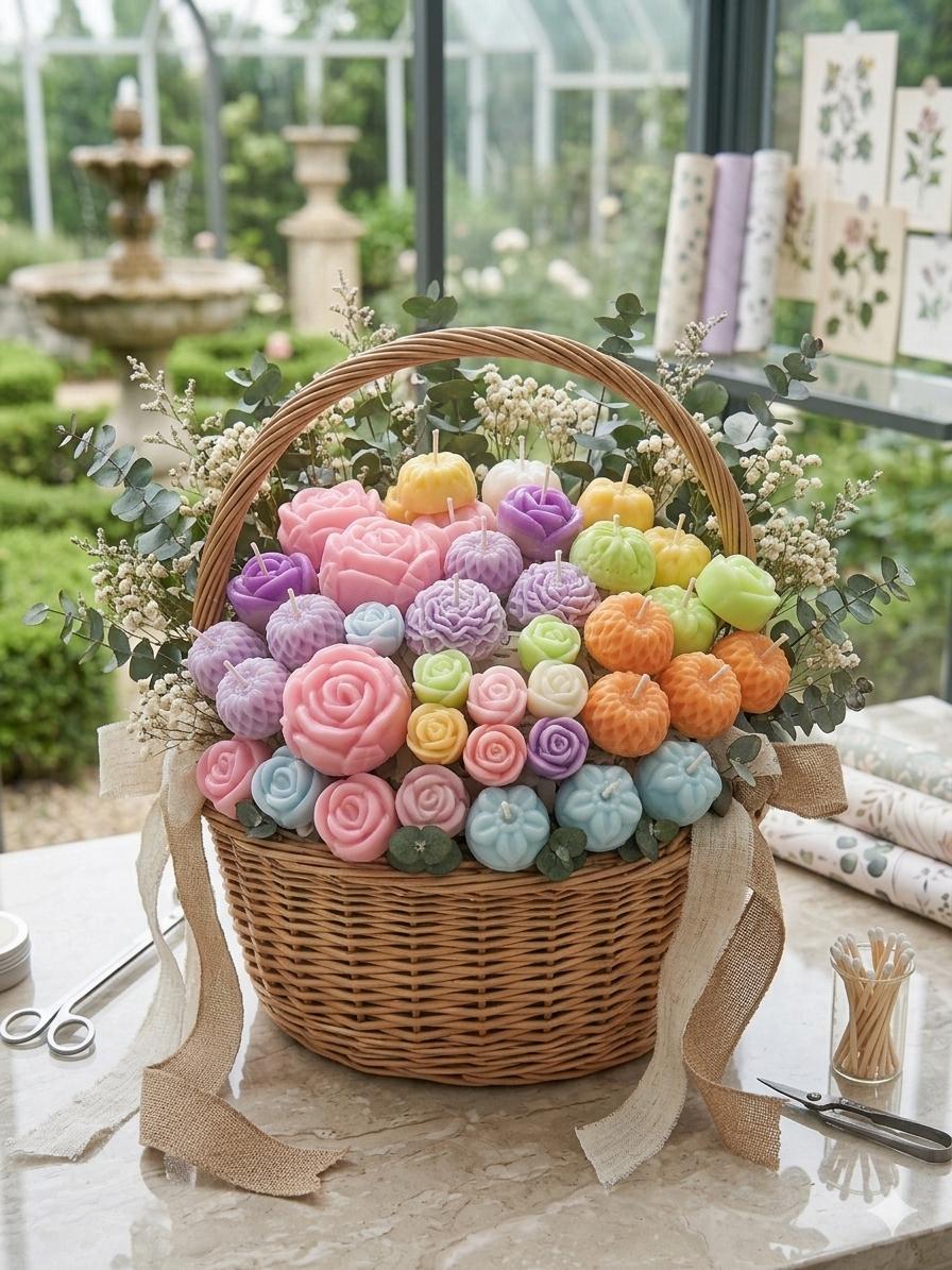 Luxury Handmade Soy Wax Floral Candle Basket | Premium Flower Candle Arrangement