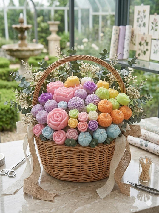 Luxury Handmade Soy Wax Floral Candle Basket | Premium Flower Candle Arrangement
