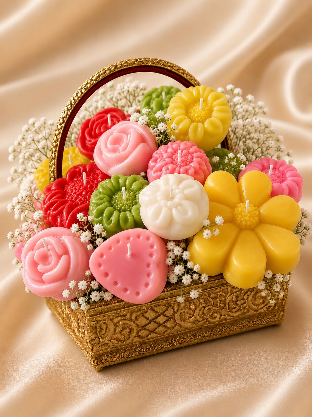 8 x 8 inch Luxury Soy Wax Floral Candle Basket | Handmade Flower Candle