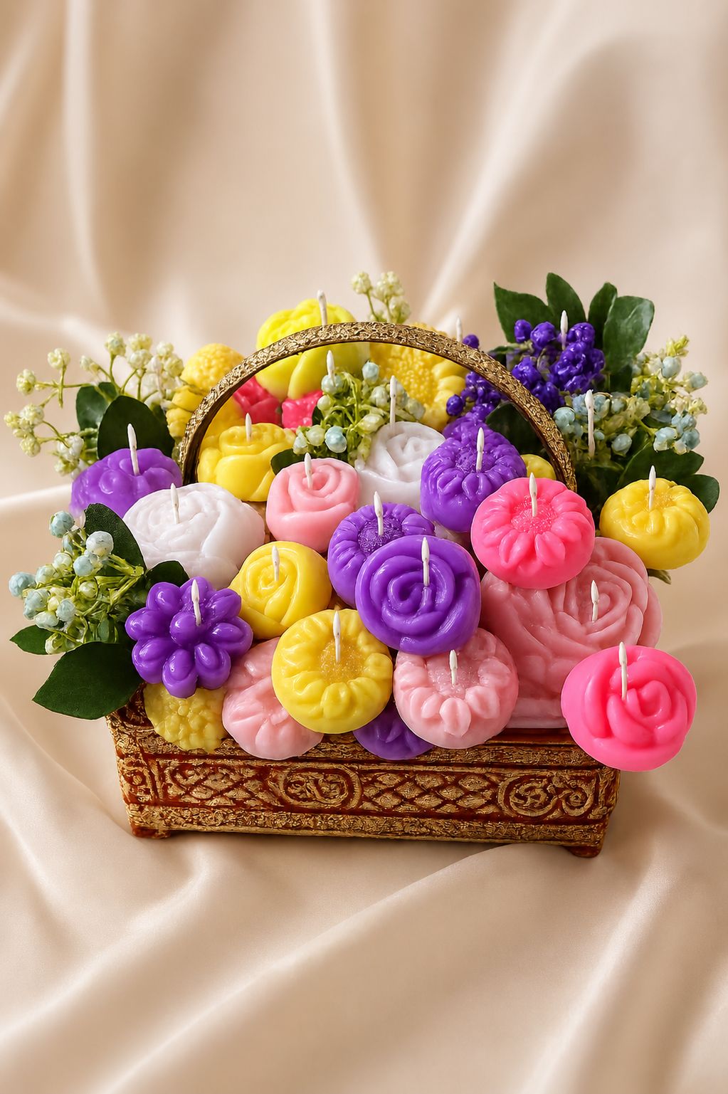 10x10 inch Luxury Soy Wax Floral Candle Basket | Handmade Flower Candle