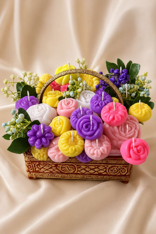 10x10 inch Luxury Soy Wax Floral Candle Basket | Handmade Flower Candle