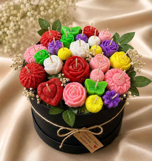 Luxury Soy Wax Floral Candle Bouquet in Box | Handmade Flower Candle Gift